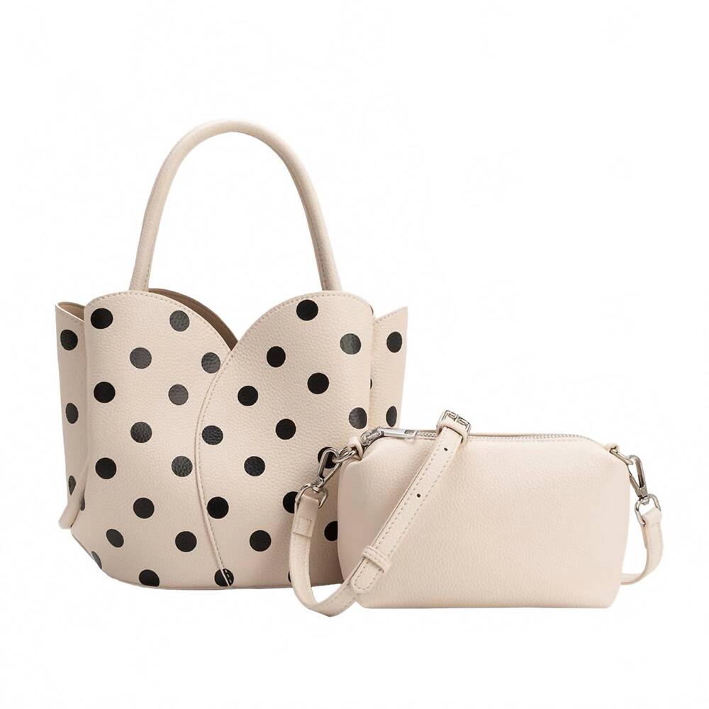 NEW MELIE BIANCO women's tulip polka dot top handle bag in cream